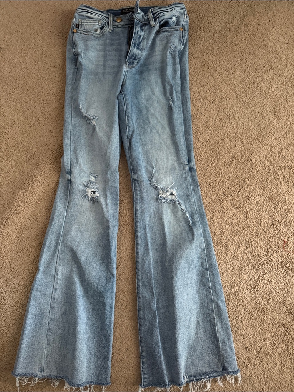 Light Blue Distressed Flare Jeans - Judy Blue
